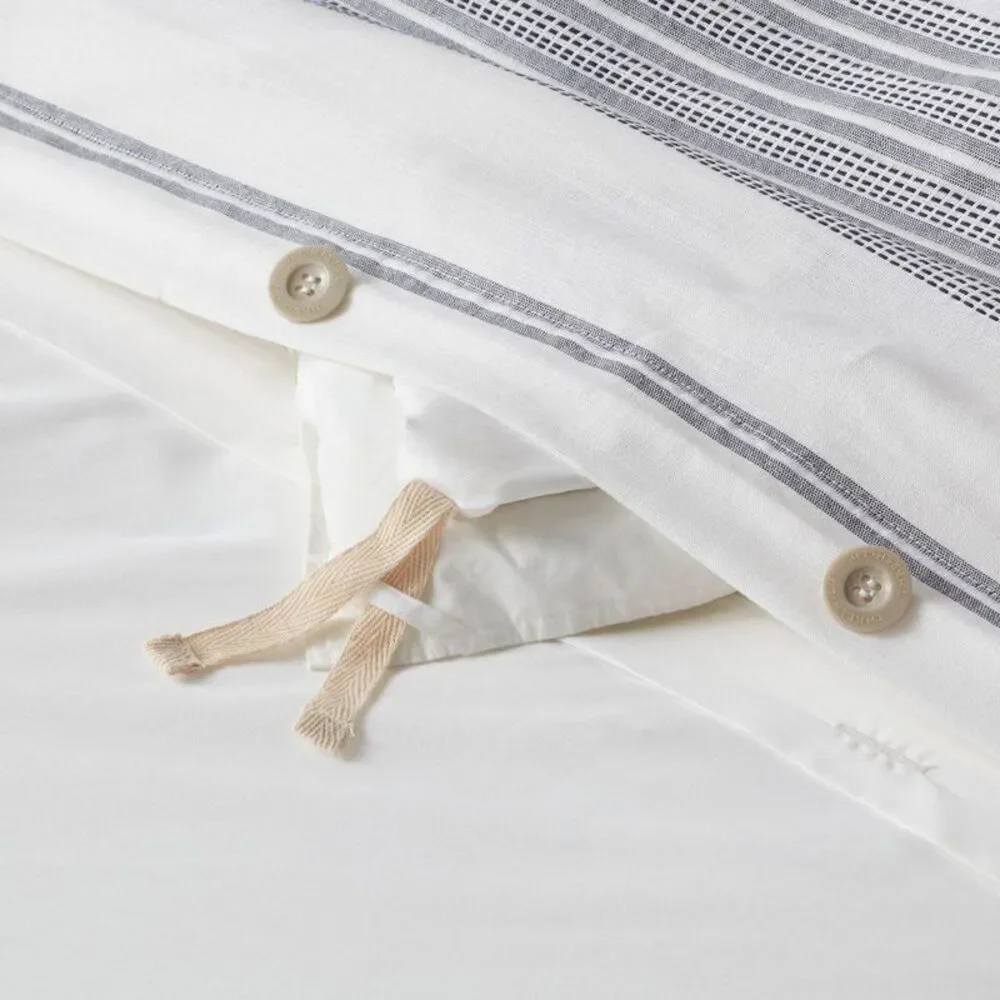 White and Gray Striped Duvet Cover Set - Home Bedding 3pc